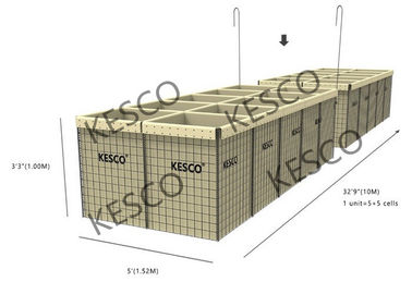 MIL 4 Defence Hesco Bastion حاجز أمان معدني قابل للطي 3 '' X 3 '' Mesh Hole