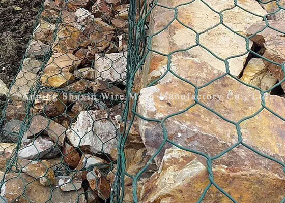 1 * 1 * 1m نسج شبكة سلكية بولي كلوريد الفينيل مغلفة بفراش التراب لحماية الجسر